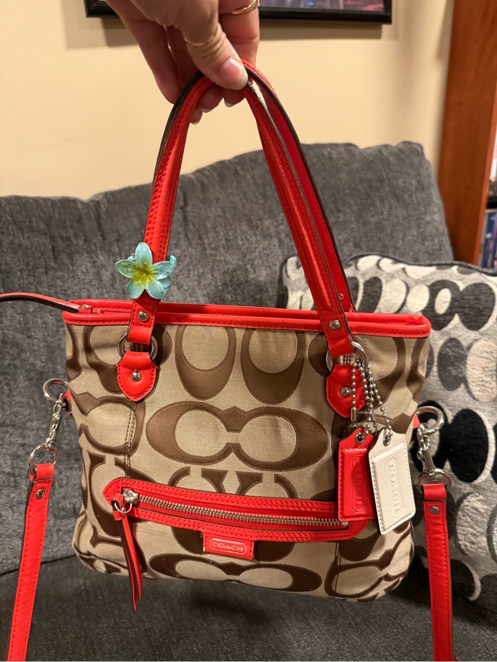 Coach Signature Canvas Tote with Red Trim